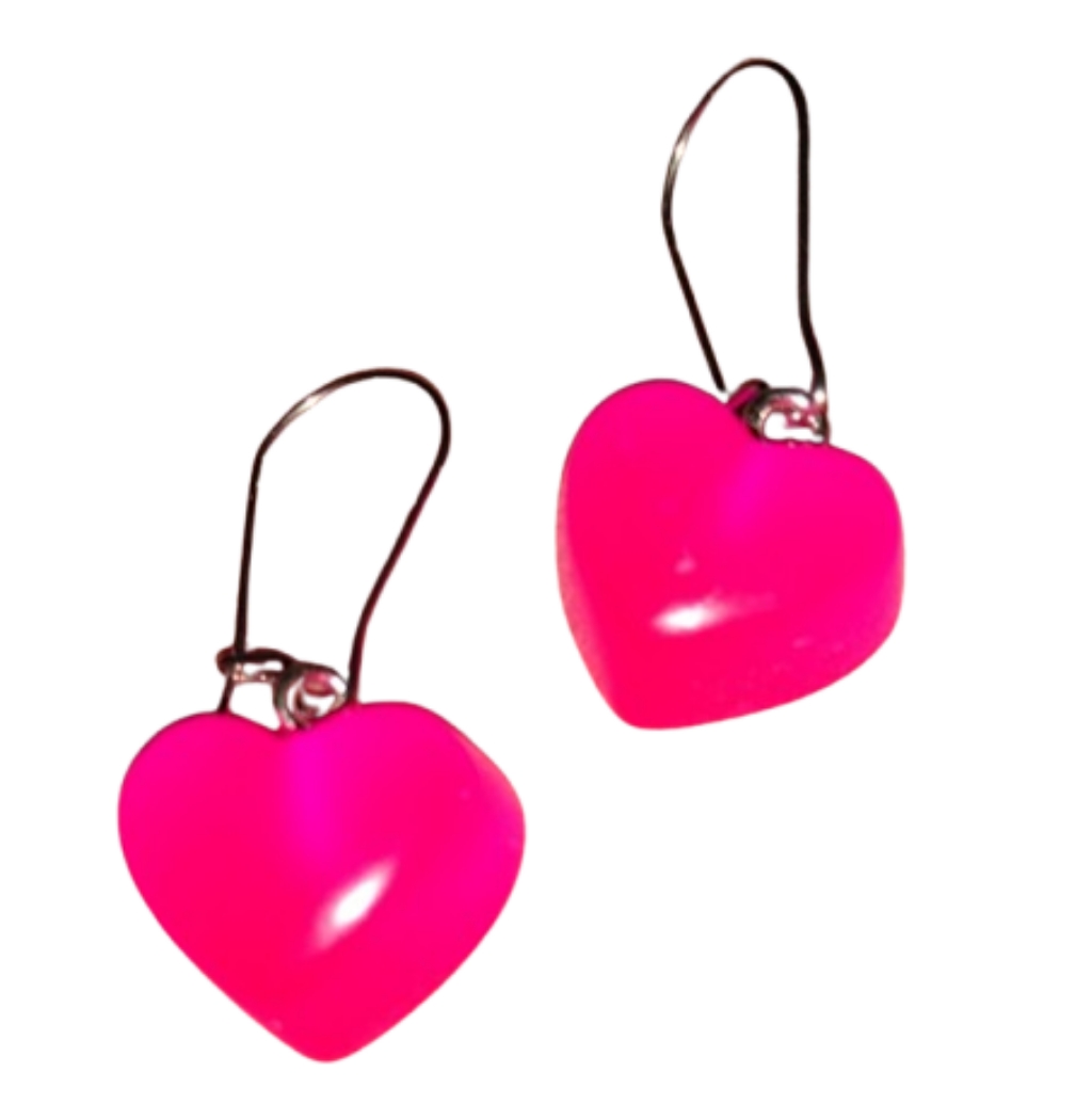 80s Retro Hot Pink Candy Hearts Earrings Heart Stainless Steel Wires